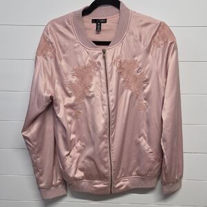 Aqua Varsity Jacket Womens Size Small Satin Pink